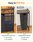 Laundry Sorter 3 Section: Laundry Hamper Basket with Shelf and Wheels - Rolling Laundry Basket Organizer with Drawers and Pull-Out Cart - Clothes Hamper for Living Room Bathroom Bedroom