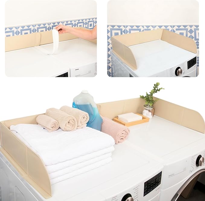 Laundry Guard with Gap Cover - Prevent Clothes from Falling Behind - Adjustable Magnetic Laundry Guard for Front Load Washer and Dryer - Laundry Room Essentials for Moms, College Dorm Rooms (Cream)