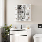 Shintenchi Bathroom Wall Cabinet with Mirror, Mounted Medicine Cabinets with 4 Internal and 6 Open Shelves, Mirrored Door Over The Toilet Storage, Solid White