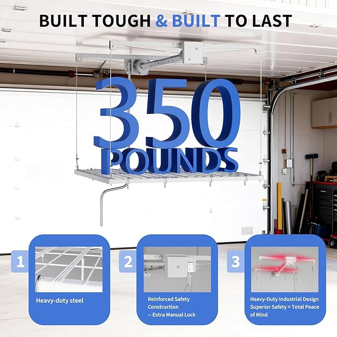 GAOMON Overhead Ceiling Storage Rack 4x4 ft,Heavy-Duty Carbon Steel Garage Lifting Rack with Manual Hand Crank, Adjustable Height, 350 Lbs Capacity, Maximizes Overhead Space for Garages, Basements