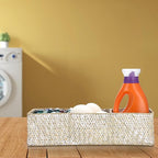 Seagrass Shelf Basket with Dividers, Rectangular Woven Storage Baskets for Organizing, Decorative Wicker Narrow Basket Tray with 3 Sections for Shelves, Toilet Tank, Bathroom Counter