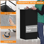 Heavy Duty Rolling Laundry Sorter Cart, 2 Removable 40L Polyester Bags, Lockable Wheels, 50×40×83cm, Space-Saving Organizer for Laundry Room Bathroom Home