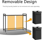 Laundry Sorter, Laundry Basket with 2 Pull-Out Removable Oxford Fabric Bags, 2 x 13.1 Gallons, Total 99L, Cloth Laundry Hamper with a Top Shelf 28.8"x13" (Black and Rust)