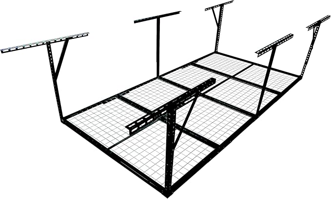 4x8ft Overhead Garage Storage Rack, Heavy-Duty Metal Garage Ceiling Storage Rack, 22"-40" Adjustable Ceiling Drop-Down, 600 lb. Loading Weight Capacity, Black Color
