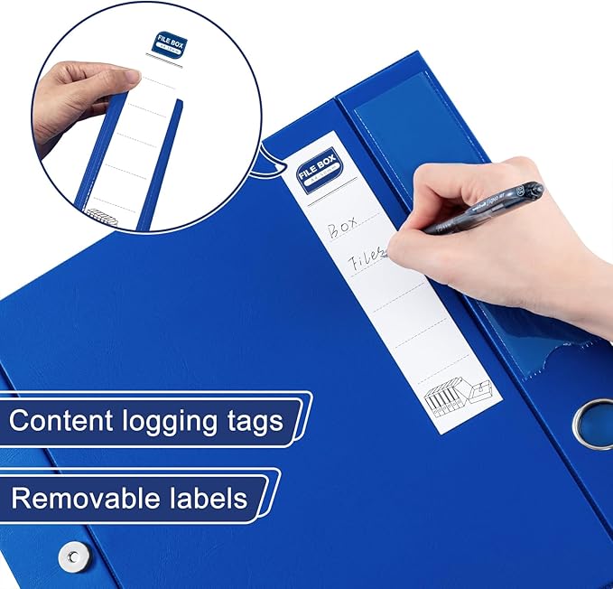 Storage File Boxes A4, 6 Pack Foldable File Box with Clip, 50mm Spine, Plastic Archives Cases with Magnetic Closure, Document File Folder Organizer Storage Filing Box for Office School, Blue