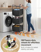 Moforoco Vertical Laundry Sorter 3 Section with Removable Bag, Laundry Hamper with Wheels, 120 L Rolling Laundry Baskets organizer for Bathroom, Apartment, Dorm Room, Black