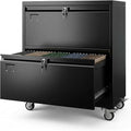 Aobabo 2 Drawer Lateral File Cabinet with 4 Detachable Wheels,Steel Filing Storage with Independent Locks and Index Card Holders for Home Office, 15.87" D x 28.94" W x 34" H, Black,Required Assembly