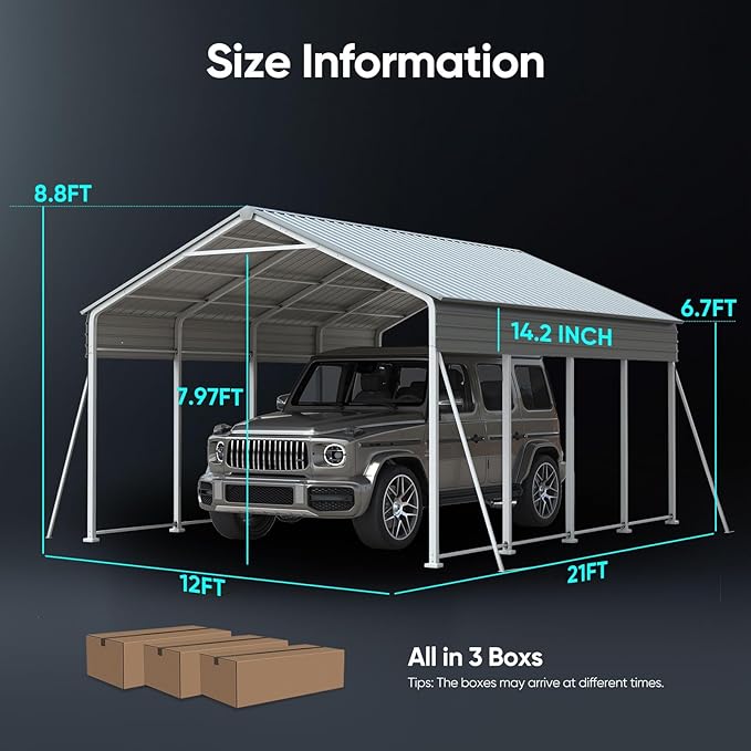 Quictent Heavy Duty 12x21 FT Vertical Roof Metal Carport, Pre-Drilled All Weather Car Shelter for Boat, Vehicles & Farm Equipment