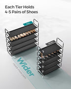 SONGMICS 5-Tier Shoe Rack, Shoe Storage for Hallway Closet, Slim and Space-Saving, Metal Frame, Non-Woven Fabric Shelves, Black ULSH55H
