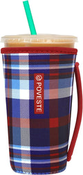 Reusable Neoprene Insulator Sleeve for Iced Coffee & Cold Soda, Coffee Sleeves for Iced & Hot Drinks, Cold Beverage Cooler Compatible with Starbucks, Dunkin (Scottish Plaid, Large: 32oz)