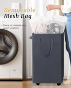 UULANFA Laundry Basket Wheels 75L with Removable Mesh Bag Waterproof Oxford Cloth Suitable for Bedroom Dormitory Clothing Storage Basket (Gray)