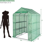 Walk-in Greenhouse with Iron Pipe Steeple, 77H x 56W x 56D inches, Greenhouse for Outdoors with Screen Windows, Green PE Cover, Roll-up Zipper Door, Portable Green House with Shelf Clips