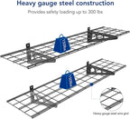 FLEXIMOUNTS 3x6 Overhead Garage Storage Adjustable Ceiling Storage Rack with 2-Pack 1x4ft 12-inch-by-48-inch Wall Shelf, 450lbs+300lbs Capacity, Black