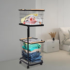 2 Tier Laundry Sorter,Metal Laundry Basket With Wheels,Vertical Rolling Laundry Cart for Bathroom Storage & Laundry Room