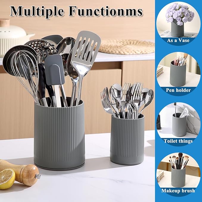 Kyraton Cooking Utensils Holder 2pcs, 360° Rotating Heavy Duty Plastic Kitchen Utensil Holder for Countertop, The Small Utensil Crock for Cutlery Silverware, Tooth Brush, Desk Pencil Pen