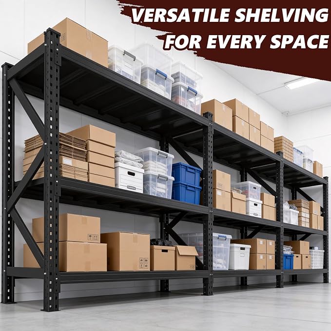 Heavy Duty Metal Shelving Unit - Industrial Grade Adjustable Shelves - 67" W x 19.6" D x 63" H - 4500 lbs Load Capacity Shelf for Garage, Workshop, Basement