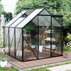 6 ft x 8 ft Aluminum Frame Greenhouse for Outdoor Use with Sloped Roof and Sliding Door for Garden Plant Protection (Black 6 * 6FT)