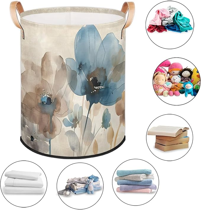 TropicalLife Collapsible Laundry Basket Large Laundry Hamper Waterproof Storage Bins with Leather Handles Clothes Nursery Hampers (Multicolored 5)