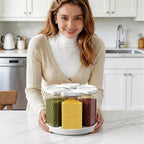 6-Grid Rotating Grain Storage Bins & Pantry Food Organizer, Dry Food Canister Set for Cereal, Grain, Snacks, Coffee Beans, Kitchen Countertop Storage