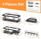 KEGII Adhesive Shower Caddy 4 Pack, No Drilling Shower Organizer with Towel Rack, Hooks & Soap Holder, Self-Adhesive Bathroom Shelves Rack for Space-Saving Storage