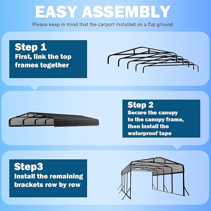 12X20 FT Metal Carport, Heavy Duty Cart Ports with Reinforced Galvanized Carports, Outdoor Weather Resistant Carport Canopy, Upgrade Car Port for Boats, Cars, Trucks, and Tractors