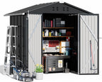 COMHOMA Shed Outdoor Storage Shed Metal,Lockable Doors Tool Sheds with Sloping Roof,Steel Garden Shed with Air Vent for Backyard,Patio,Lawn,Poolside(Grey,6'x4')