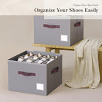 Criusia Shoe Organizer for Closet, 4 Pack Shoe Organizer with Transparent Cover and Sturdy Handles, Closet Shoe Storage for Sneakers Sandals Slippers, Fit 12-16 Pairs, Gray