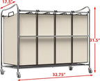 Simple Houseware 4-Bag Heavy Duty Rolling Laundry Sorter Cart, Chrome
