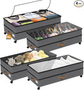 Under Bed Storage with Wheels 4-Pack, 75L XXL Under the Bed Storage Containers Large, 12" Tall Adjustable Storage for Underbed with Lids, Rolling for Shoes, Clothes, Blankets (4PCS-Grey)