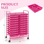 GOFLAME 20-Drawer Rolling Storage Cart, Multifunctional Art Craft Organizer Cart, Mobile Utility Storage Cart with Removable Drawers & Lockable Wheels, Craft Cart for Home Office, Hot Pink