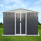 Heavy-Duty Outdoor Garden Shed with Aluminum Alloy Frame, Hinged Door, and Stable Foundation for Secure Storage (10x8 Feet Grey with 4 Transparent Window)