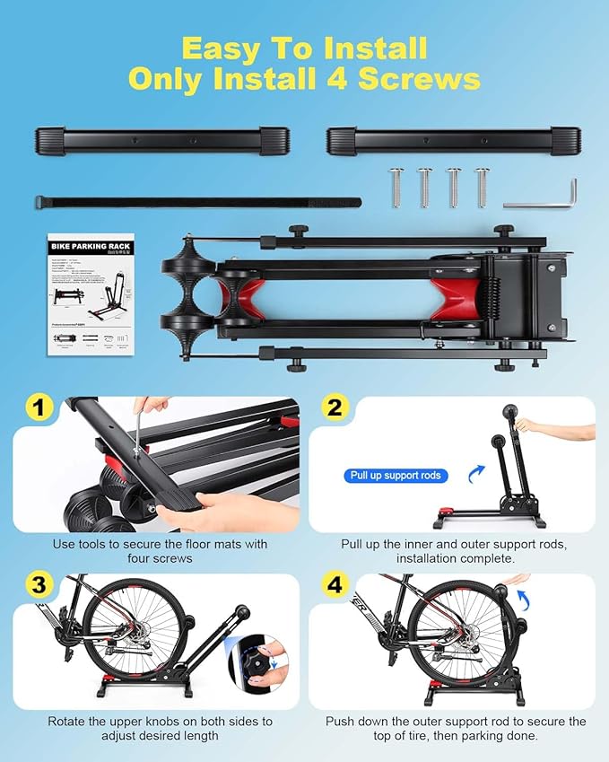 WSDCAM Bike Stand, 2-in-1 Vertical & Horizontal Storage Rack Adjustable, Foldable Bicycle Floor Stand for Garage Indoor Outdoor Small Spaces, Bike Rack Fits 16-29" Road/Mountain Bikes, Repair Stand