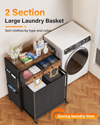 Laundry Hamper Basket 2 Section : Rolling Laundry Sorter Organizer with Wheels - Clothes Hamper with Shelf Drawers Oxford Bags - Clothes Basket for Laundry Room Bathroom Bedroom