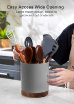 Nucookery 360°Rotating Utensil Holder, 7.2" Large Utensil Crock, White Ceramic Cooking Utensil Organizer,Farmhouse Kitchen Decor Christmas Thanksgiving Gift (Gray)