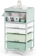 Utility-Rolling-Storage-Drawer-Craft-Cart-Organizers with 4 Drawers & Dust-proof Door for Kid Craft Art Room,Bedroom,Home Office, 4 Tiers Drawer cart, Green