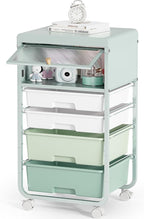 Utility-Rolling-Storage-Drawer-Craft-Cart-Organizers with 4 Drawers & Dust-proof Door for Kid Craft Art Room,Bedroom,Home Office, 4 Tiers Drawer cart, Green