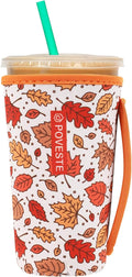 Reusable Neoprene Insulator Sleeve for Iced Coffee & Cold Soda, Coffee Sleeves for Iced & Hot Drinks, Cold Beverage Cooler Compatible with Starbucks, Dunkin (Fall Leave, Large: 32oz)