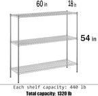 18" Deep x 60" Wide x 54" Height Wire Shelving Kit | 3-Tier | NSF Commercial Storage Rack Unit