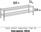 14" Deep x 54" Wide x 14" Height Wire Shelving Kit | 2-Tier | NSF Commercial Storage Rack Unit