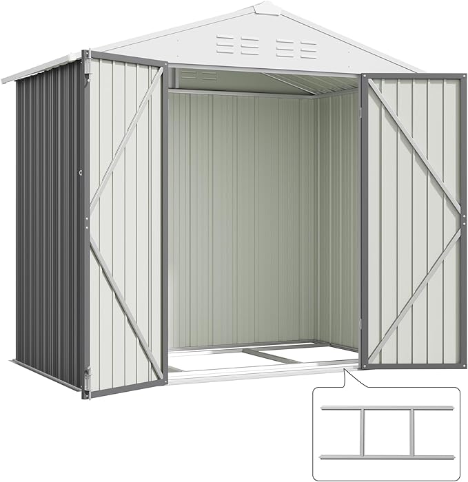 Devoko 6 x 4 FT Metal Storage Shed with Floor Frame Waterproof Garden Tool Shed with Lockable Door, Outdoor Shed Storage House for Backyard Patio Lawn, Grey