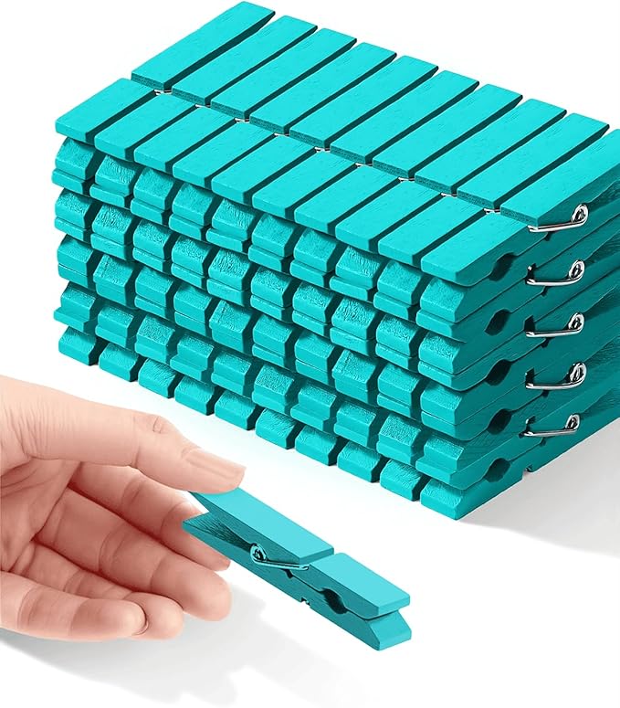 Colored Clothespins, Colorful Clothes Pins Wooden Clips Rainbow Colors 50 Pack Decorative Crafts Pegs Photos Pictures Decoration Clip Clothing Hanging Closepins, 2.9 Inch (Marine Aqua-Blue)