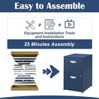 2 Drawer File Cabinet with Lock,Blue Metal Office Drawers Filing Cabinets for Home Office, Two Drawer Under Desk File Cabinet for Hanging Letter,Easy Assemble