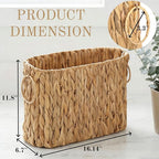 Toilet Paper Storage, Handwoven Toilet Paper Baskets with Handle for 9 Standard Rolls, Large Water Hyacinth Magazine Holder Narrow Wicker Trash Can for Bathroom Accessories