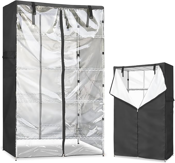 Waterproof Shelf Cover,Outdoor 600D Heavy Duty Dustproof Storage Shelves Cover,36''x14''x71'' Shelf Covers for Wire Shelving with Zippers,Storage Rack Covers with Clear Front