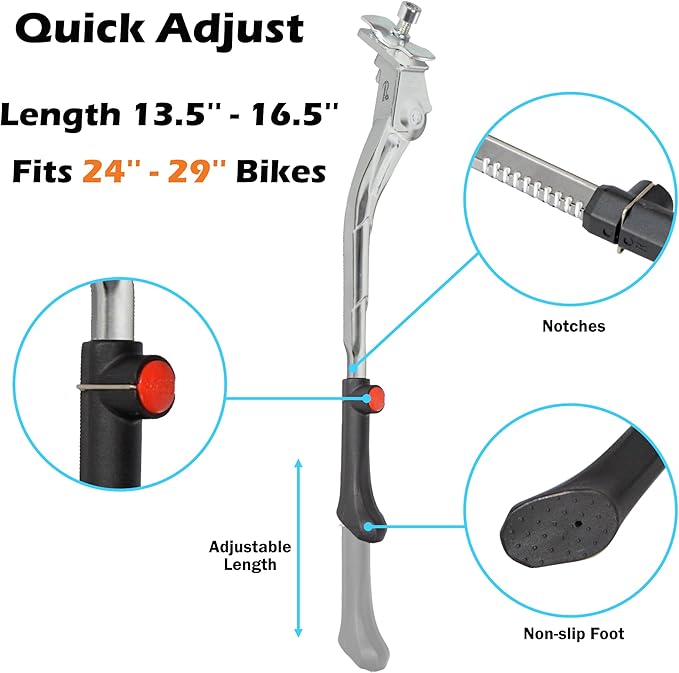 Lumintrail Center Mount Bike Kickstand - Fits 24-29 Inch Bicycles - Adult Mountain, Cruiser and Road Bike Kickstand - Quick Adjust Height