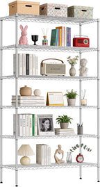 BestOffice | 6-Tier Wire Storage Shelves with Wheels | 18x45x82 | Chrome | Adjustable Racks | Heavy-Duty Metal Shelf, Holds Upto 2100 lbs | No-Tool Assembly | Ideal for Home & Garage Shelving