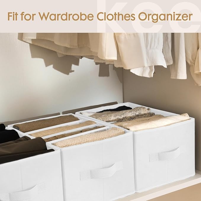 Criusia 6 Pack Large Clothes Organizer, Wardrobe Closet Organizer and Storage with Handles, Foldable Fabric Closet Organizers Dividers for Clothing, Pants, Jeans, Sweater, T-shirts, White