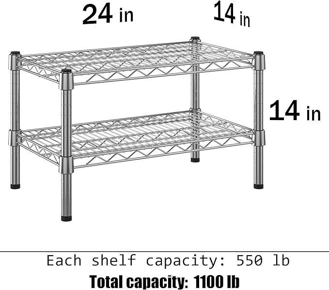 14" Deep x 24" Wide x 14" Height Wire Shelving Kit | 2-Tier | NSF Commercial Storage Rack Unit