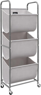 STORAGE MANIAC 120 Liters Vertical Rolling Laundry Hamper, 3 Section Laundry Sorter with Wheels and 2 Breaks, 3-tier Laundry Baskets for Small Space, Dorm, Laundry Room, Closet, Bathroom, Gray 3-tier