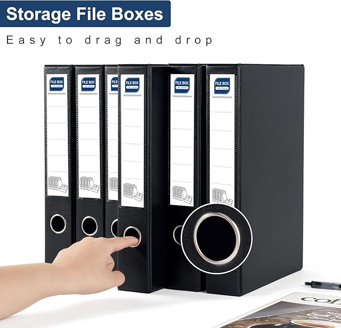 Storage File Boxes A4, 6 Pack Foldable File Box with Clip, 50mm Spine, Plastic Archives Cases with Magnetic Closure, Document File Folder Organizer Storage Filing Box for Office School, Black